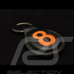 Gulf Porte-clés racing cuir noir n° 8 orange Keyring black leather Schlüsselanhänger schwarze Lederplatte