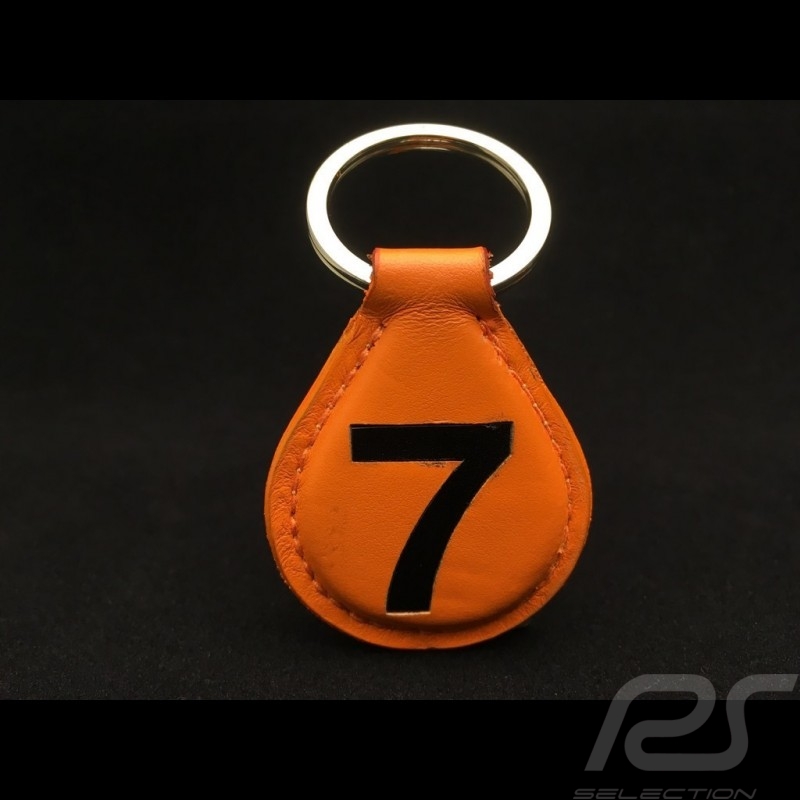 Gulf Porte-clés racing cuir orange n° 7 noir Keyring orange leather Schlüsselanhänger orange Lederplatte