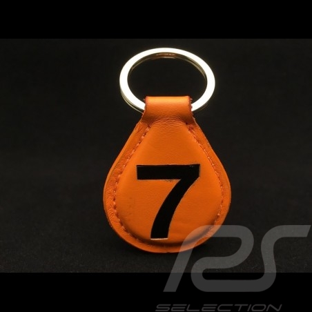 Keyring racing orange leather n° 7 black