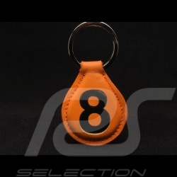 Keyring racing orange leather n° 8 black