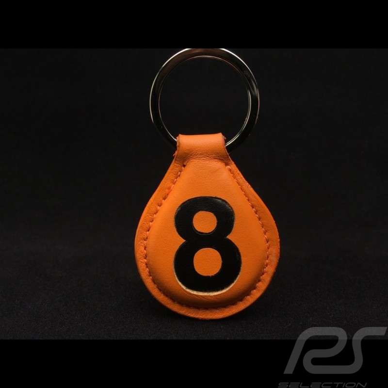 Schlüsselanhänger Racing orange Lederplatte n° 7 schwarz