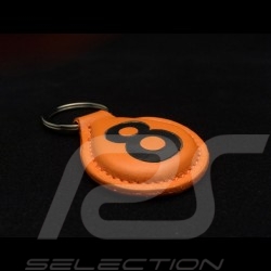Keyring racing orange leather n° 8 black
