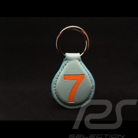 Keyring racing blue leather n° 7 orange