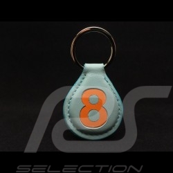 Gulf Porte-clés racing cuir bleu n° 8 orange Keyring racing blue leather Schlüsselanhänger Lederplatte