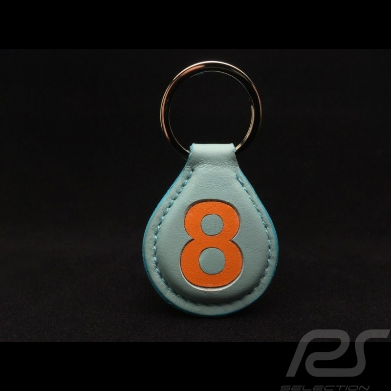 Keyring racing blue leather n° 8 orange