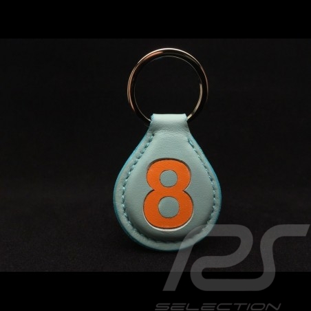 Keyring racing blue leather n° 8 orange