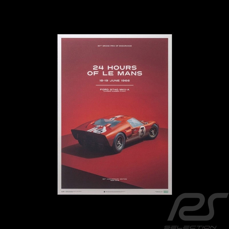 Le Mans Poster Ford GT40 MKII-A 1966 Rot