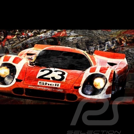 Poster Porsche 917 K n° 23 vainqueur winner Sieger Le Mans 1970  80 x 44,7 oeuvre originale original art Kunst Caroline Llong