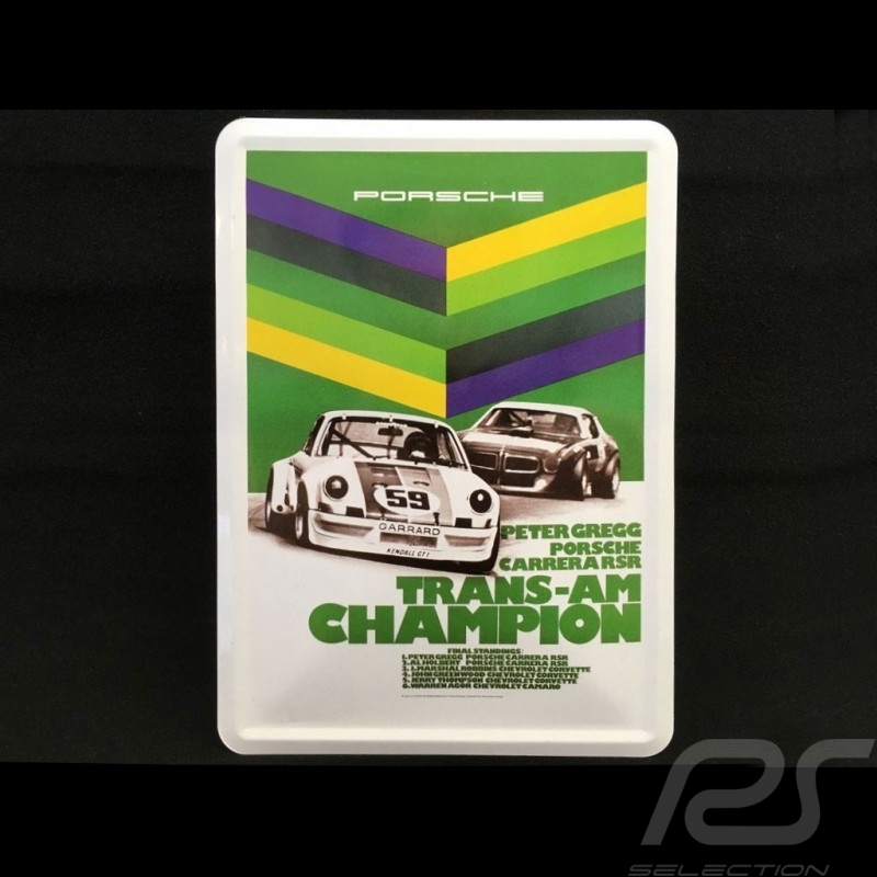 Postkarte Porsche aus Metall mit Umschlag Porsche 911 Carrera RSR Brumos Trans Am Champion
