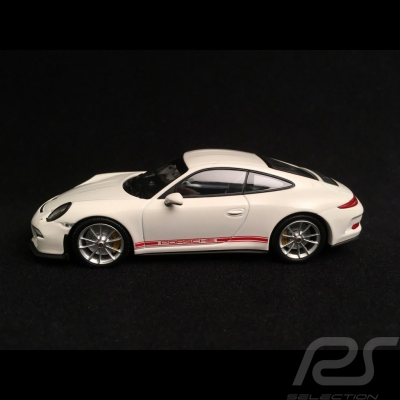 Porsche 911 R type 991 2016 blanc bandes latérales rouges white red side bands weiß rote Seitenband 1/43 Minichamps 410066221