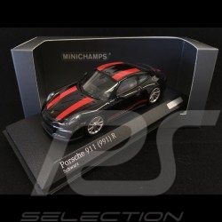 Porsche 911 R type 991 2016 noire bandes rouges black red stripes schwarz rote Streifen 1/43 Minichamps CA04316096