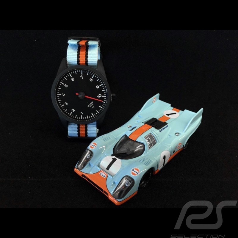Uhr Porsche 911 Tachometer 10000 upm Single-Nadel Gulfblau orange und black