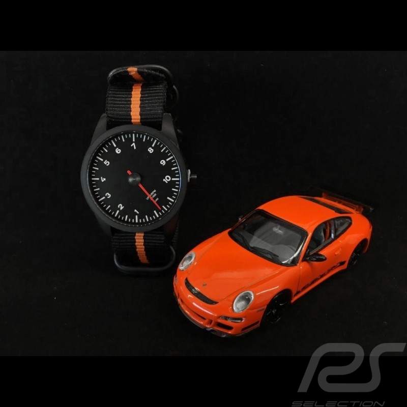 Montre Watch Uhr Porsche 911 compte-tours 10000 trm mono-aiguille Tachometer single-needle Single-Nadel GT3 RS orange et noir