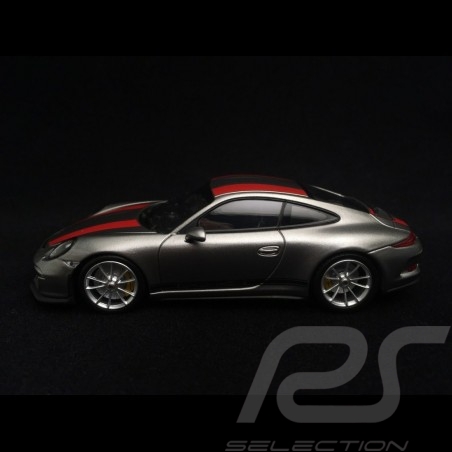 Porsche 911 R type 991 2016 Rhodium Silber metallic rote Streifen 1/43 Minichamps 410066222