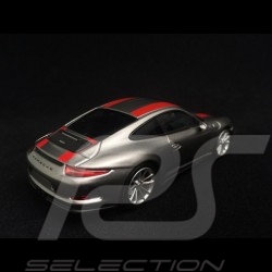 Porsche 911 R type 991 2016 Rhodium Silver metallic red stripes 1/43 Minichamps 410066222