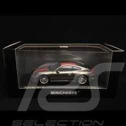 Porsche 911 R type 991 2016 Rhodium Silver metallic red stripes 1/43 Minichamps 410066222