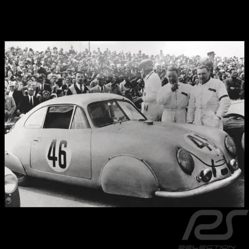Postcard Porsche 356 SL Veuillet Mouche class winner 24h of Le Mans 1951 Black and white 10x15 cm