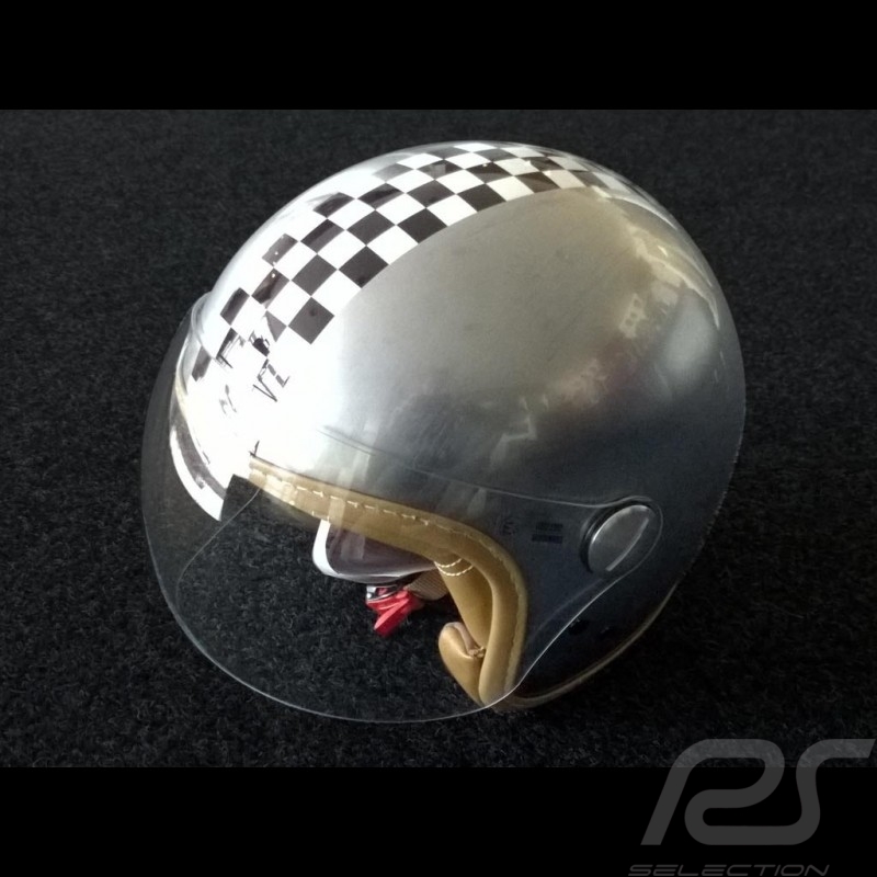Helmet vintage checkered flag steel colour with visor