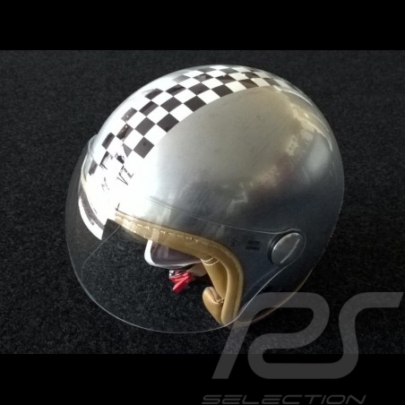 Helmet vintage checkered flag steel colour with visor