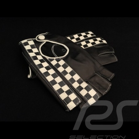 Fahren Handschuhe fingerless Leder Racing schwarz Zielflagge