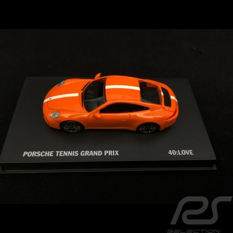 Porsche 911 type 991 Carrera S Tennis GP Stuttgart 2017 orange bande blanche white stripe weiße Streife 1/87 Spark WAX02300006