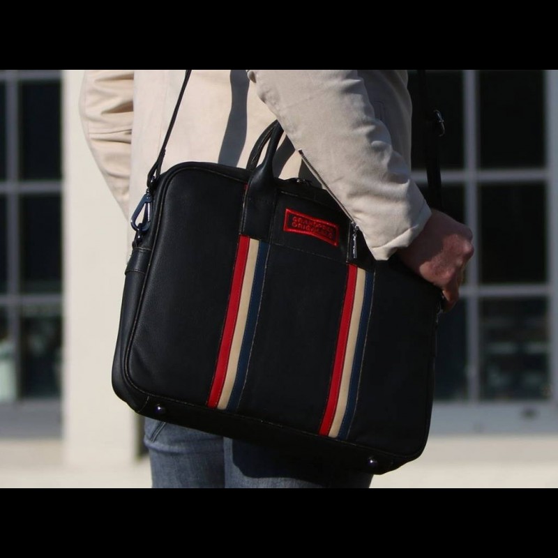 Vintage laptop / computer bag shoulder strap black leather