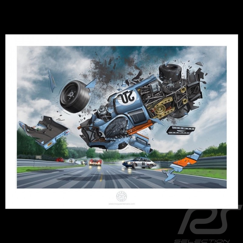 Porsche Poster 917 K n° 20 Gulf Unfall Le Mans 1970 Steve McQueen
