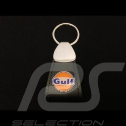 Schlüsselanhänger Gulf Logo schwarze Lederplatte lang