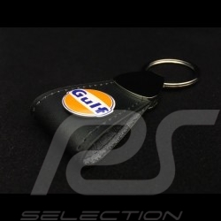 Porte-clés Keyring Schlüsselanhänger Gulf logo cuir noir black leather schwarze Leder long
