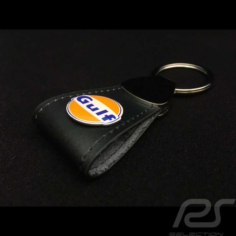 Porte-clés Keyring Schlüsselanhänger Gulf logo cuir noir black leather schwarze Leder long