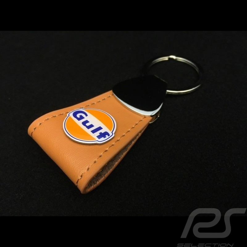 Porte-clés Keyring Schlüsselanhänger Gulf logo cuir leather Leder brun brown braun long