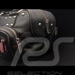 Sac à main Handbag Handtasche vintage cuir noir black leather Schwarze Leder