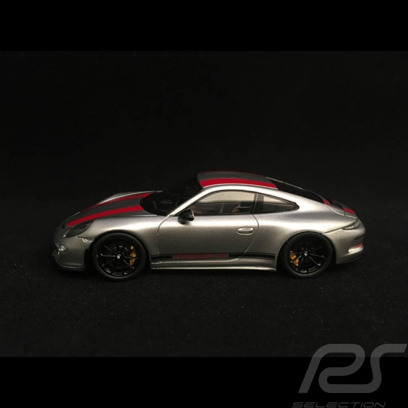 Porsche 911 R type 991 2016 grise bandes rouges et noires 1/43 Spark WAX02020050 gret grau black schwarz rot red
