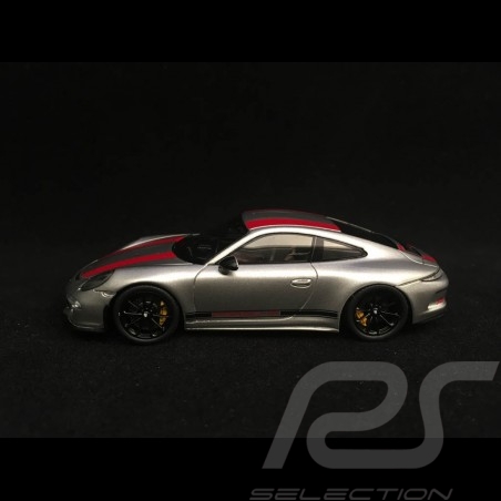 Porsche 911 R typ 991 2016 grau / rote und schwarze Streifen 1/43 Spark WAX02020050