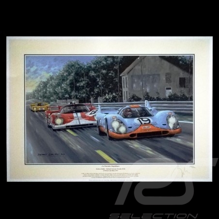 Porsche Poster 917 K n° 19 Gulf 24h du Mans 1971 " La poursuite magnifique "