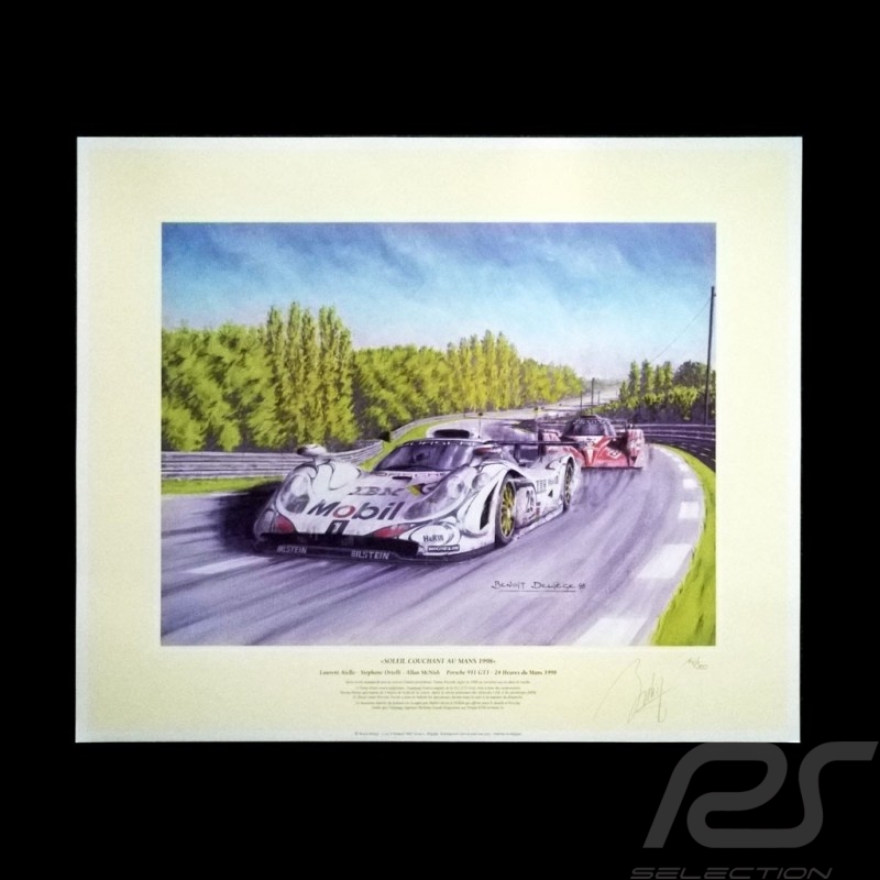 Porsche Poster 911 GT1 n° 26 Mobil 24h du Mans 1998 " Soleil couchant au Mans "