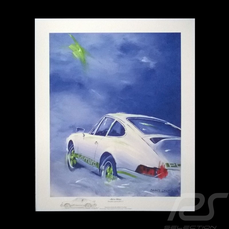 Porsche Poster Plakat 911 Carrera RS 2.7 " Rêve bleu "