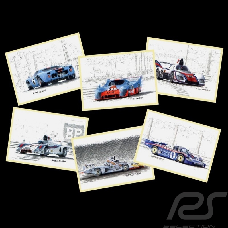 Lot de 7 cartes postales postcards Postkarte  Jacky Ickx 6 victoires aux 24h du Mans illustrations Benoît Deliège