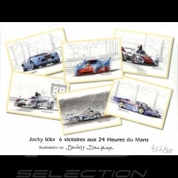Set of 7 postcards Jacky Ickx 24h du Mans 6 wins Benoît Deliège illustrations