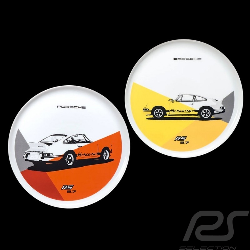 Set de 2 assiettes plates Teller Porsche 911 Carrera RS 2.7 N° 1/2 orange jaune yellow gelb Porsche Design WAP0509570J