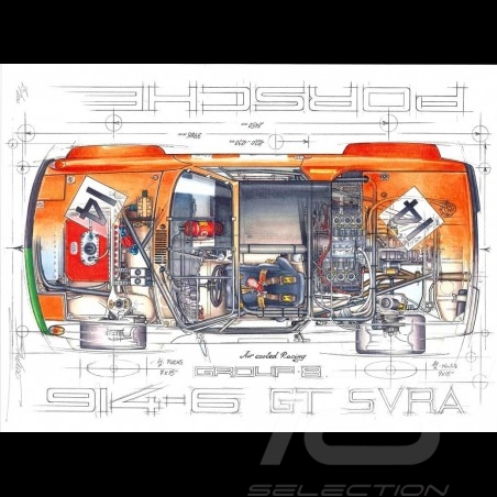 Porsche 914 /6 GT Air Cooled Racing Group 8 Original Zeichnung von Sébastien Sauvadet