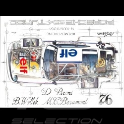 Porsche 934 Turbo Kremer Racing Signature Le Mans 1976 n° 65 original drawing by Sébastien Sauvadet