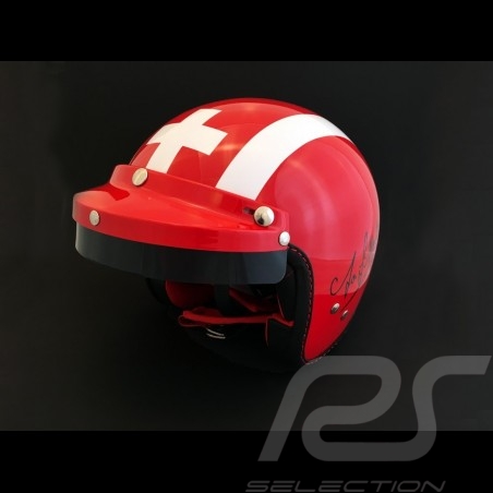 Casque Helmet Helm Jo Siffert 1968 réplique n° 3 / 100 rouge bandes blanches drapeau suisse avec visière