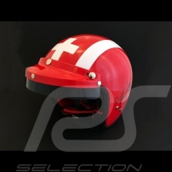 Casque Helmet Helm Jo Siffert 1968 réplique n° 6 / 100 rouge bandes blanches drapeau suisse avec visière - S