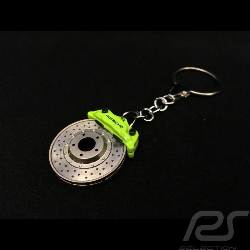 Porsche brake disc keyring acid green