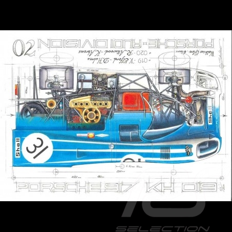 Porsche 917 K Martini Racing 1971 reproduction d'un dessin original de Sébastien Sauvadet
