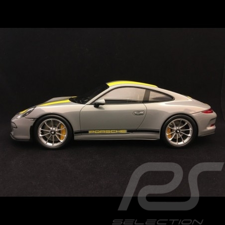 Porsche 911 R type 991 2016 gris Nardo bandes jaunes 1/18 Spark WAX02100031