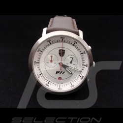 Montre Watch Uhr Chrono Porsche 911 Classic blanche / bracelet brun Porsche Design WAP0700070F