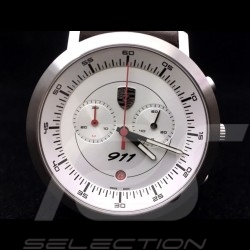 Uhr Chrono Porsche 911 Classic weiß / braune Armband Porsche Design WAP0700070F