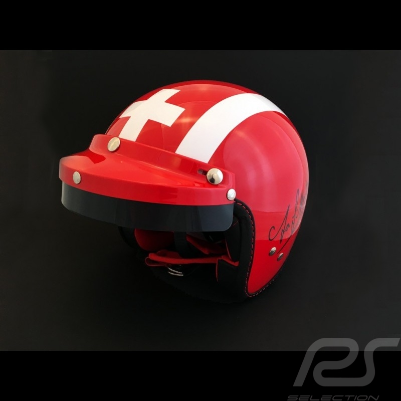 Helm Jo Siffert 1968 replica n° 5 / 100 rot weißen Streifen Schweizer Flagge mit Visier
